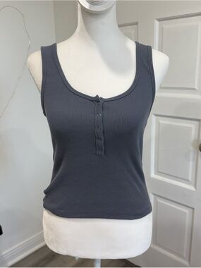 4th of July Abercrombie and Fitch Blue Scoop Neck Tank Top with Buttons